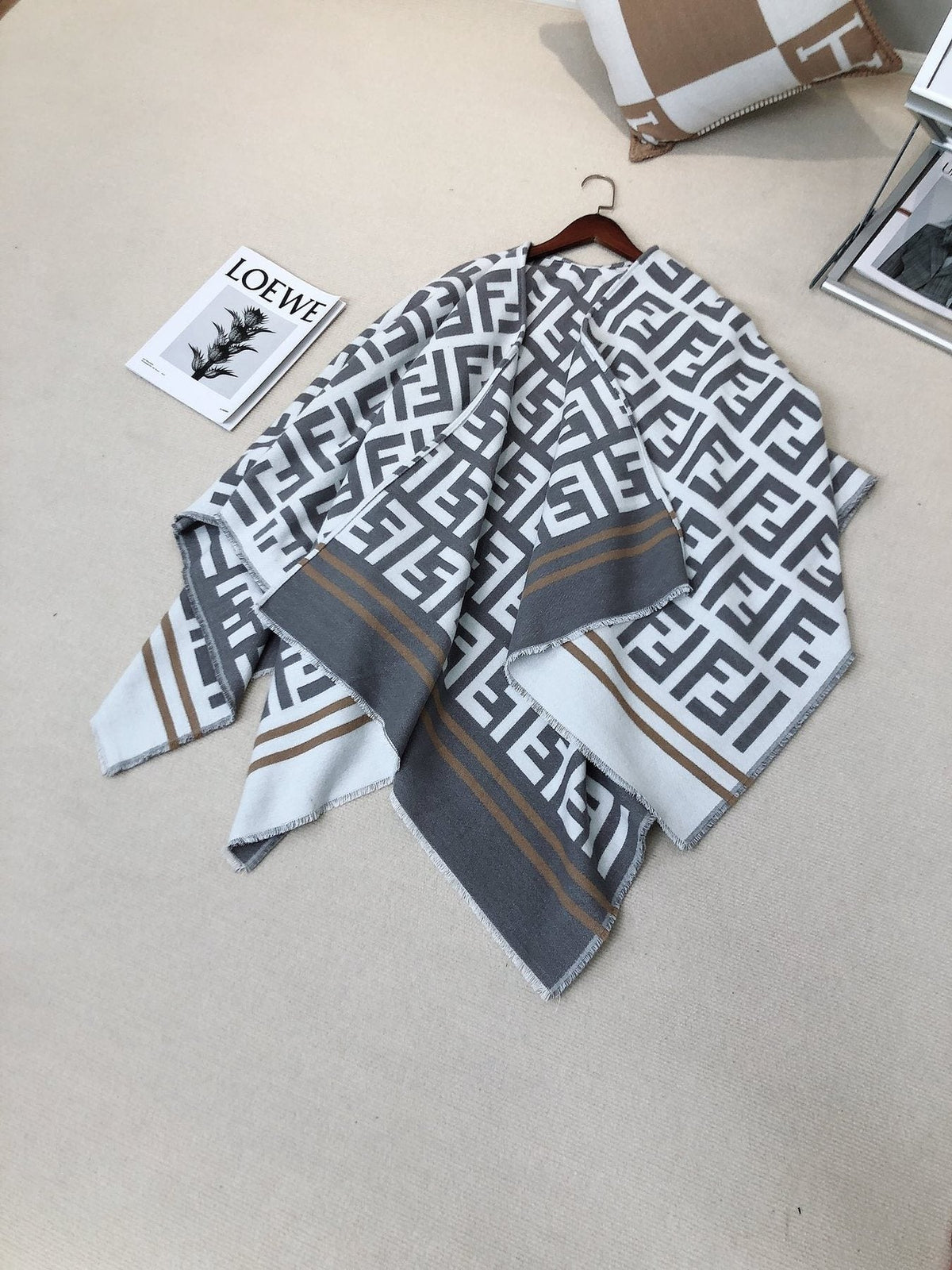 Fendi Geometric Monogram Fringe Shawl