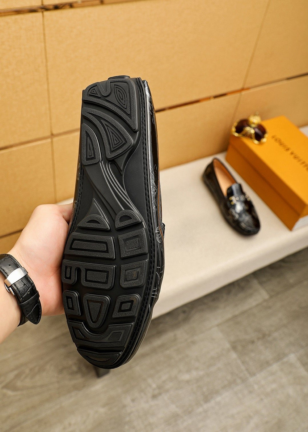 Louis Vuitton Black Floral-Embossed Buckle Loafers