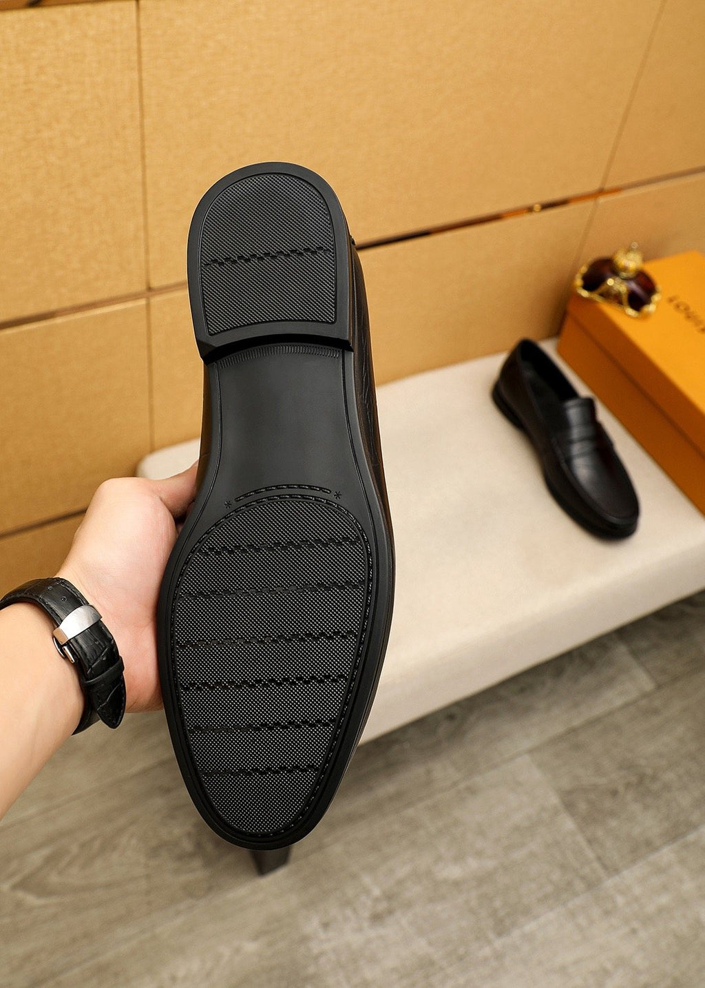 Louis Vuitton Black Textured Slip-On Loafers