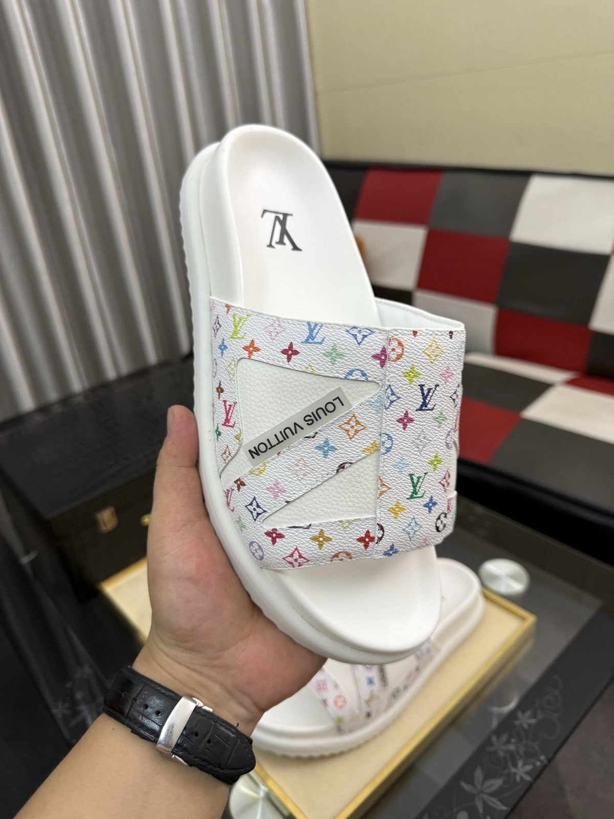 Louis Vuitton White Monogram Print Slide Sandals