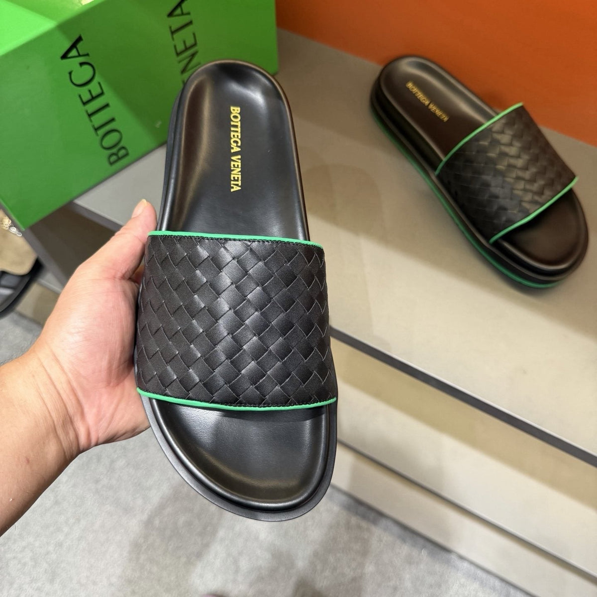 Bottega Veneta Men's Woven Strap Slide Sandals