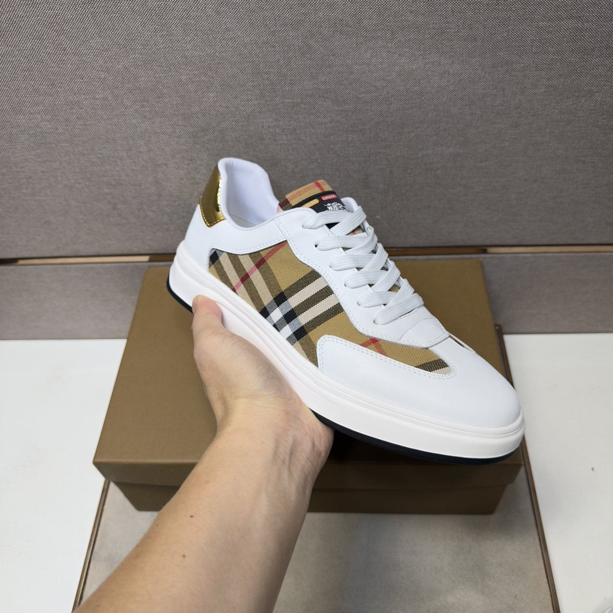 Burberry Plaid-Panel Low-Top Sneakers