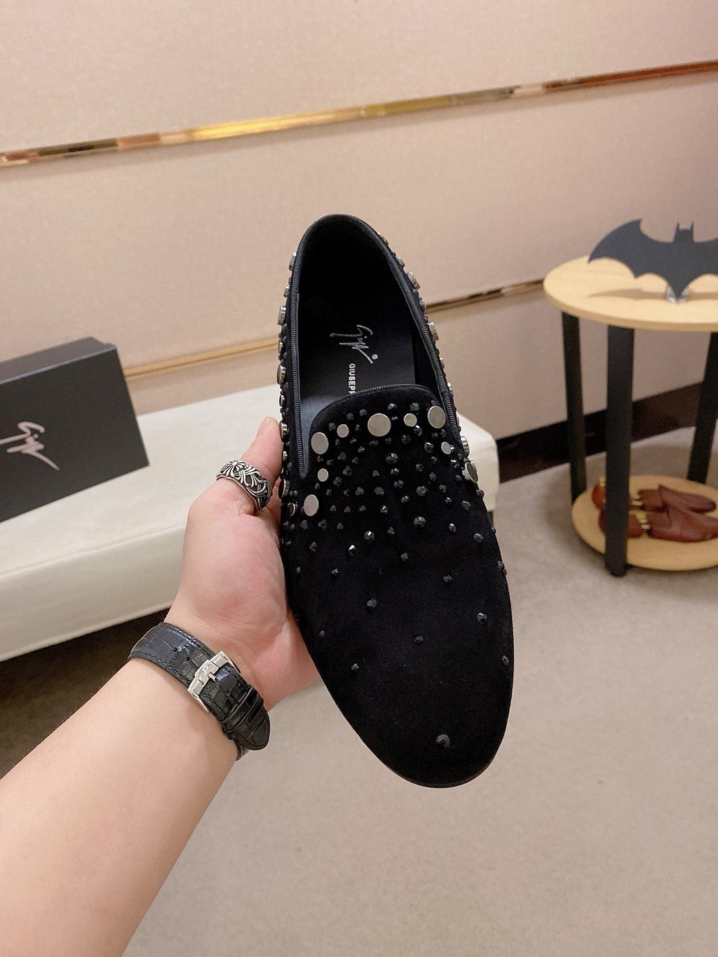 Giuseppe Zanotti Men's Black Studded Slip-On Shoes