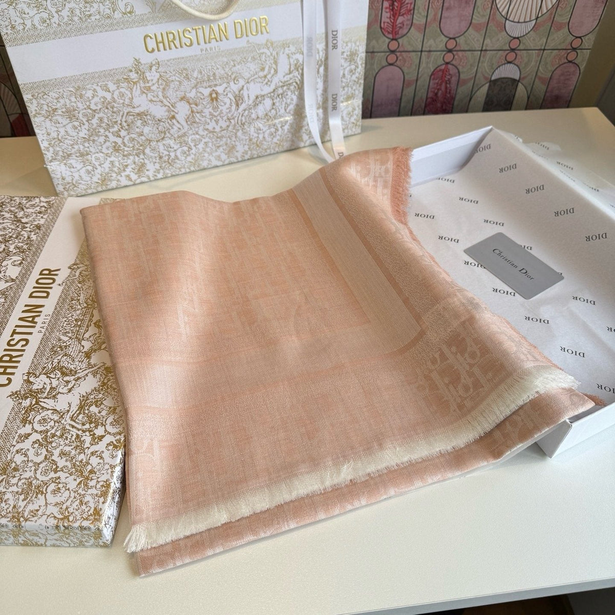 Dior Fringed Monogram Square Scarf