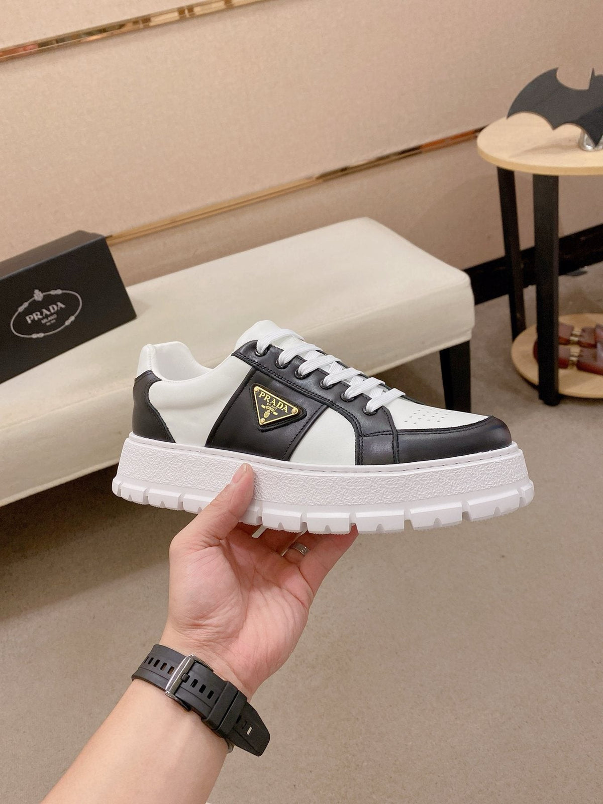 Prada Triangle Plaque Low-Top Sneakers - Lugged Sole