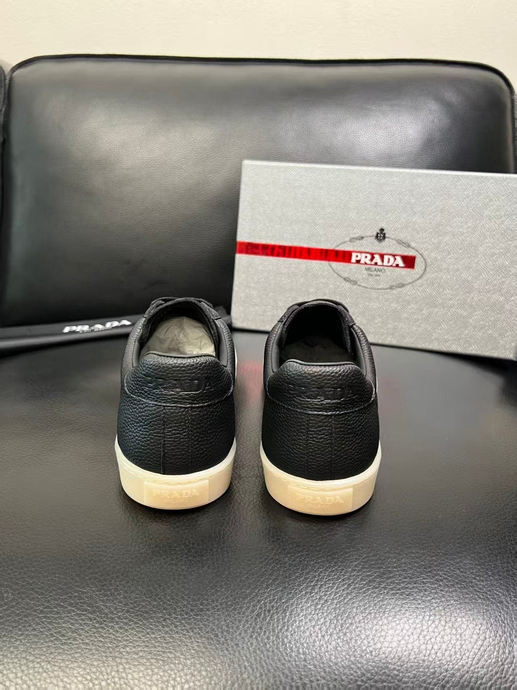 Prada Triangle Logo Low-Top Sneakers - Smooth Leather Upper