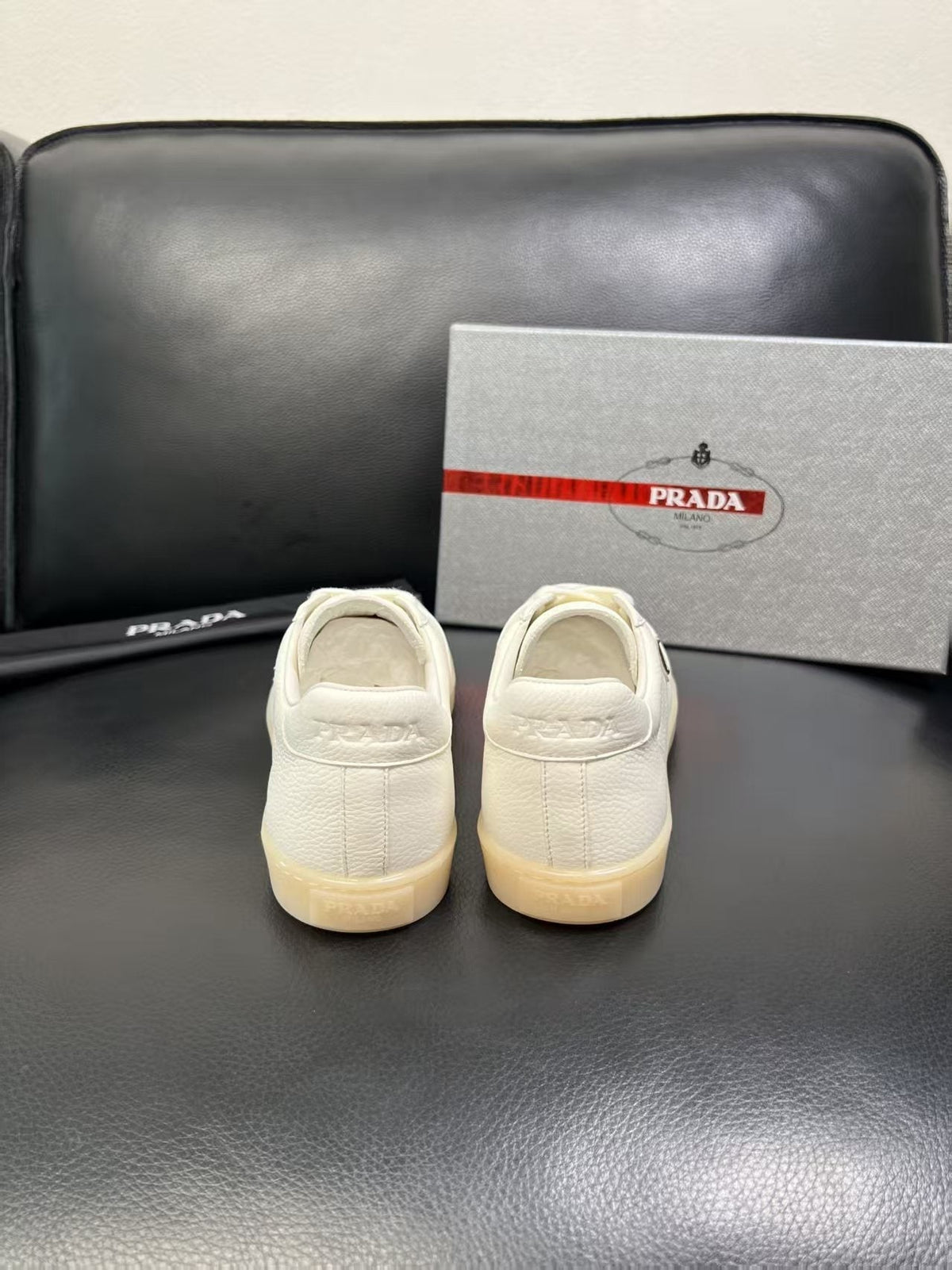 Prada Triangle Logo Low-Top Sneakers - Smooth Leather Upper