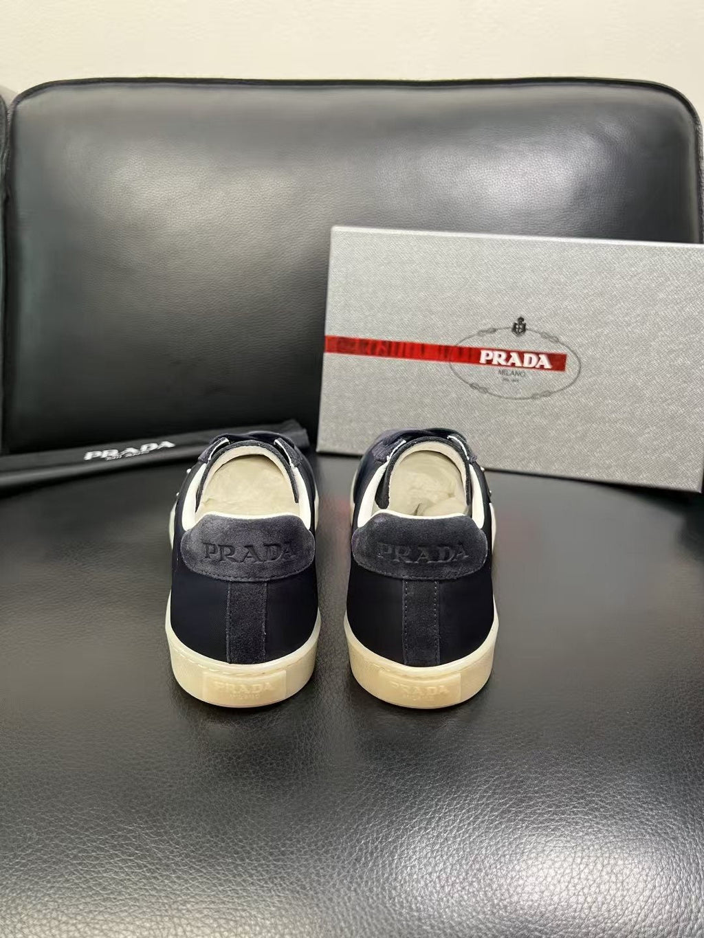 Prada Triangle Logo Low-Top Sneakers - Smooth Leather Upper