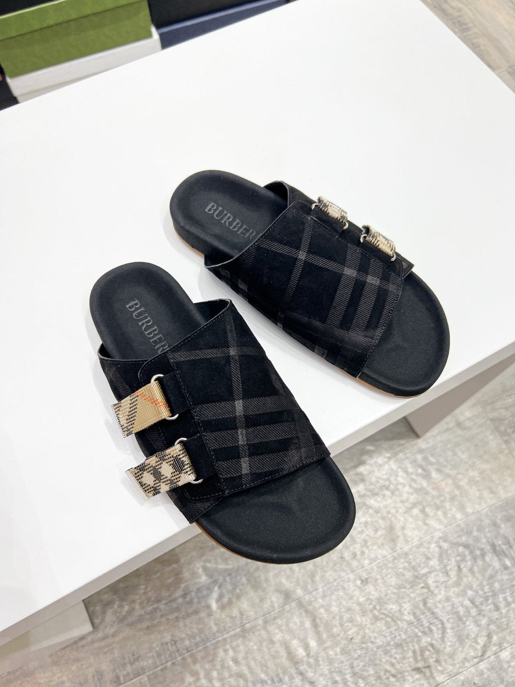 Burberry Men's Check Buckle Slide Sandals