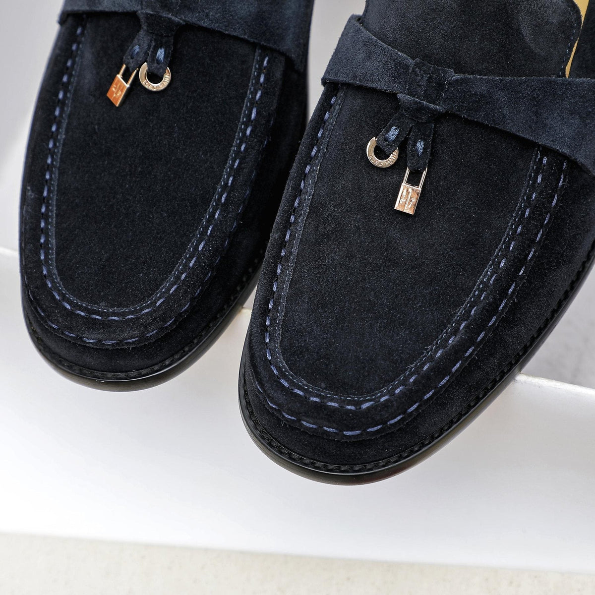 Loro Piana Black Apron-Toe Loafers