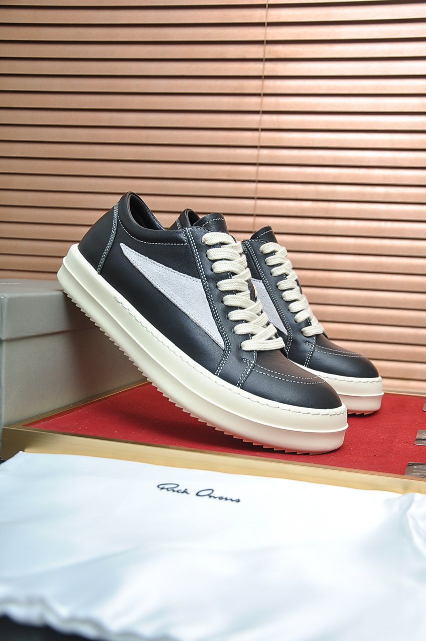 Rick Owens Contrast-Panel Platform Low-Top Sneakers