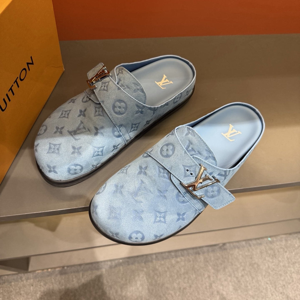 Louis Vuitton Men's Monogram Buckle Mules