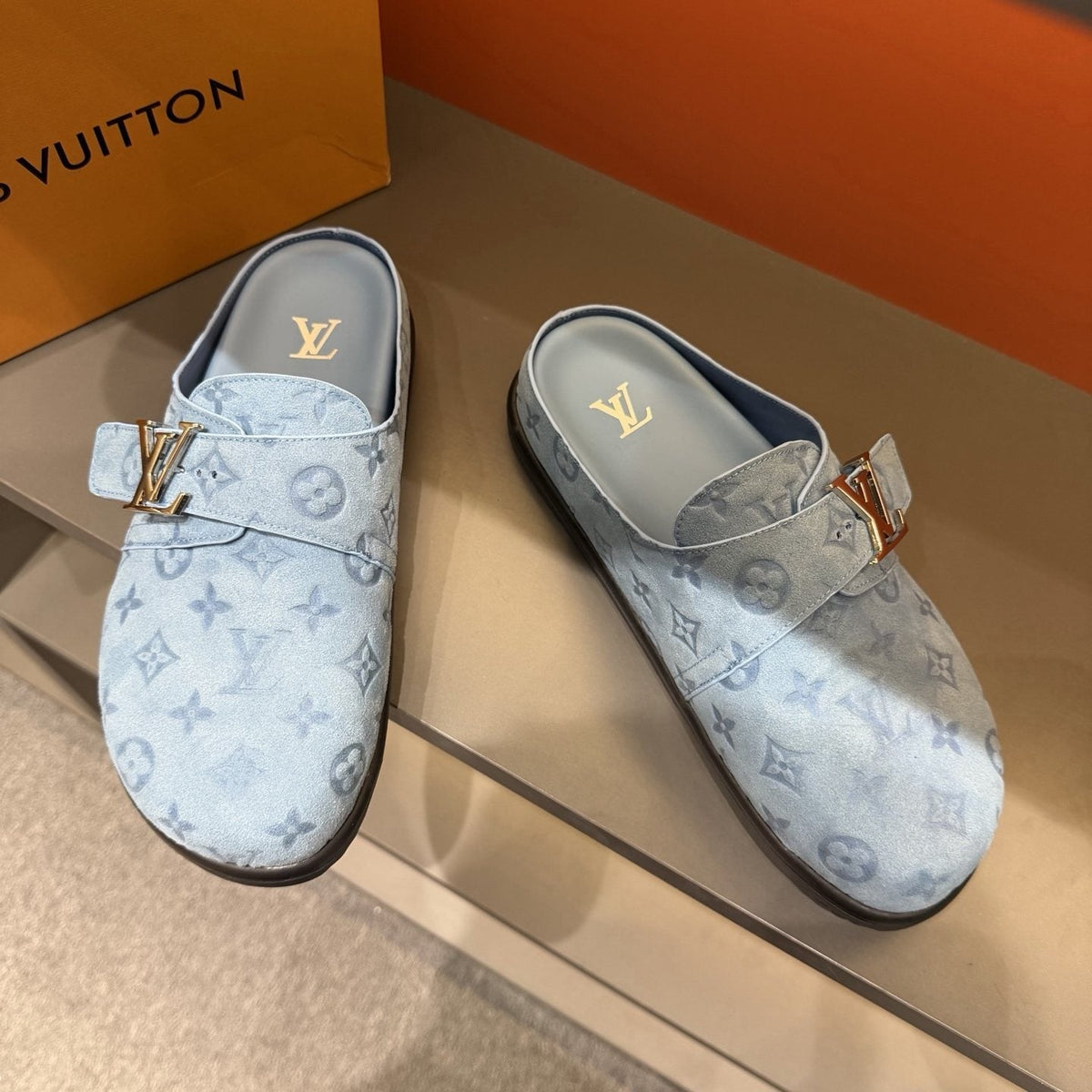 Louis Vuitton Men's Monogram Buckle Mules
