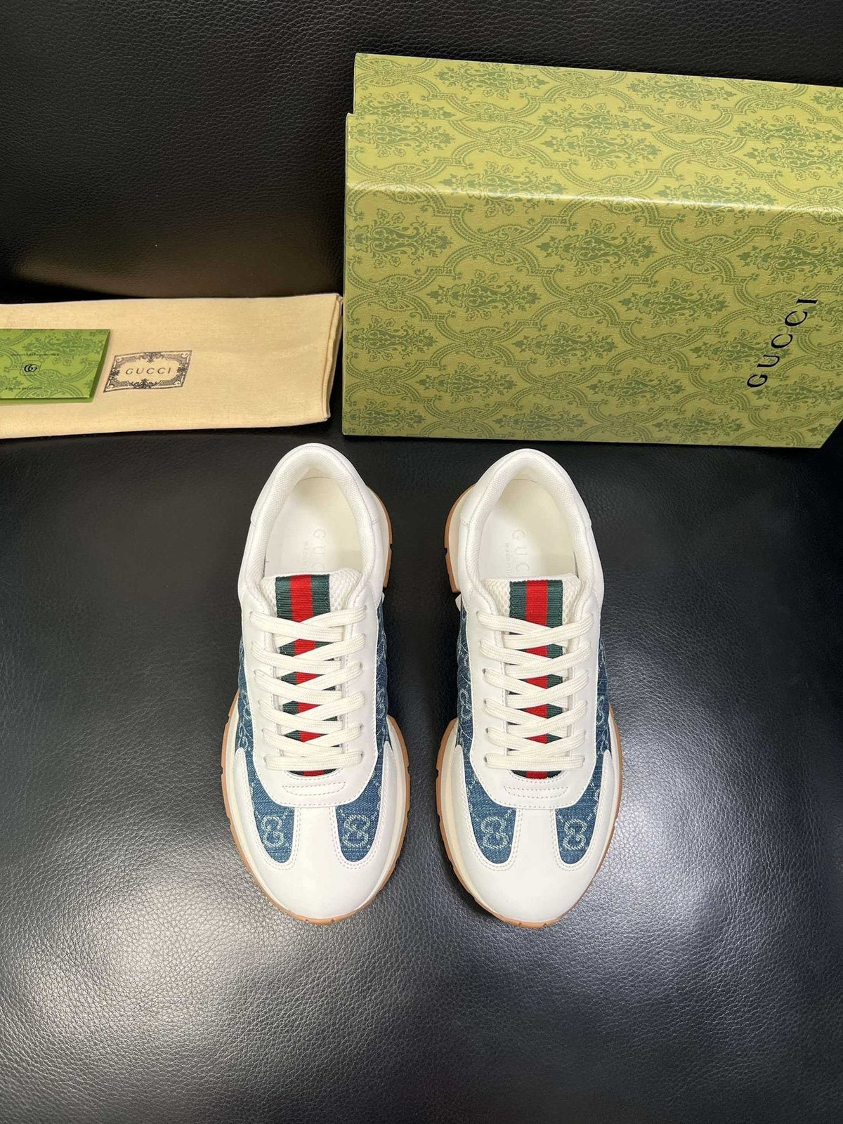 Gucci Men's Monogram Panel Low-Top Sneakers - Contrast Trim