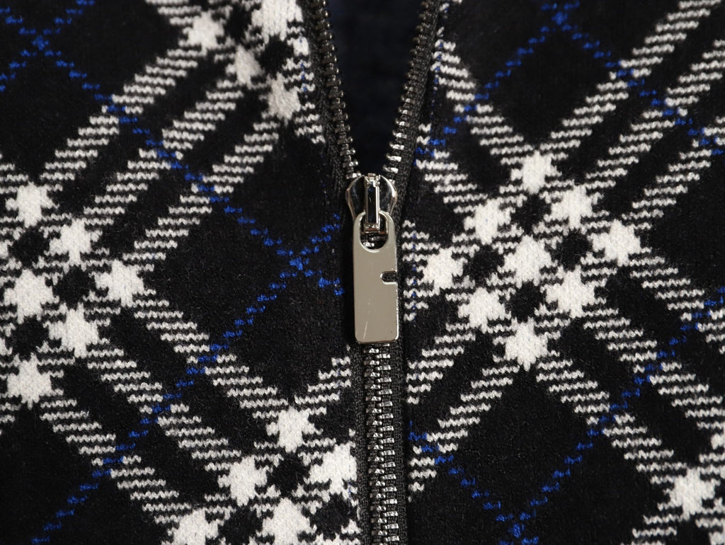 Burberry Diagonal-Check Zip Knit Cardigan - Black